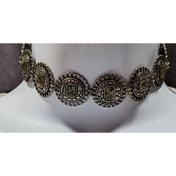 Vintage Mother Of Pearl Medallion Choker Neckalce - Picture 2 of 5